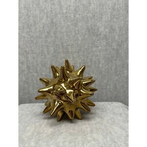 Gold Spiky Ceramic Sea Urchin Sculpture Starburst Sphere Decor MCM Glam 5 inch